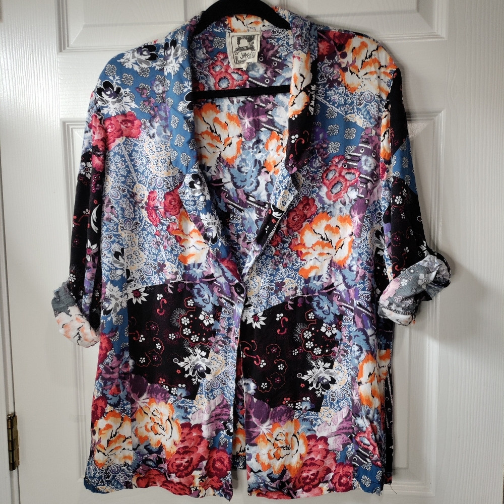 Jaase "handshaped in the shed" Roll Tab Sleeve Kimono Style Cardigan siz…